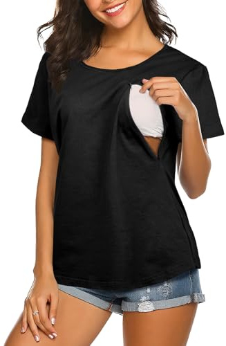 Aolso Women's Breastfeeding Tops, Short Sleeve Breastfeeding Tops, Round Neck Maternity Top and Pregnant Women T-Shirts