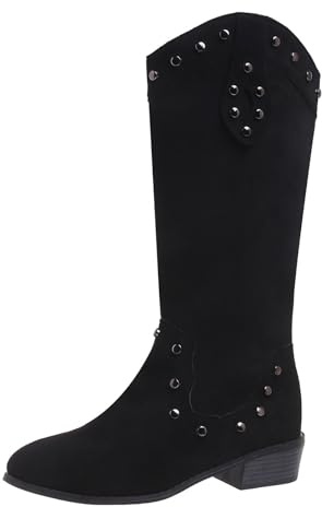 Generiska dam västerländska stövlar med klack, cowboystövlar dam medelstora höga vandringskängor med blockklack övergångsstövlar vintage halvstövlar western cowgirl stövlar slip-stövlar Chelsea