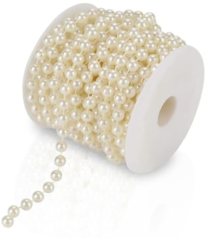 10 m/rotolo di fiocchi di perle di filo di perline ghirlanda stringa fai da te per matrimonio, 8 mm (beige)