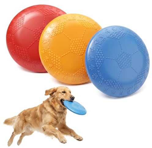 Horktrust Pack 3 Frisbees para Perros - Silicona Suave y Flotante | Juguete Interactivo Resistente para Lanzar y Nadar - Disco Volador para Cachorros y Perros Adultos (Rojo, Naranja, Azul)