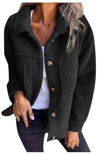 YOSUWOAI Chaqueta de forro polar para mujer, chaqueta gruesa de peluche, abrigo de invierno, mullida, cálida, chaqueta de felpa para mujer, con botones, chaqueta de entretiempo, elegante, con