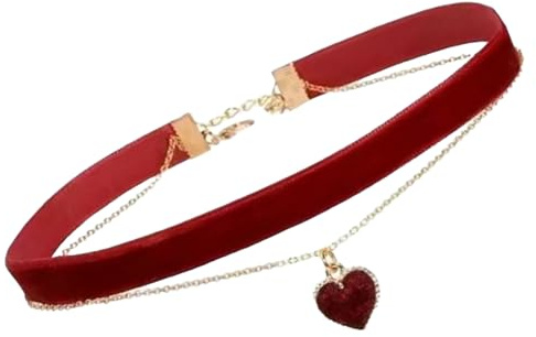 Choker Kette Damen,Rot Choker Halskette,Herzkönigin Kostüm,Samtkette Schmuck,Halsband Damen Schmuck,Klassische Halskette Kleid-Stil Für Halloween Weihnachten Karnevalspartys Tanzbekleidungsaccessoires
