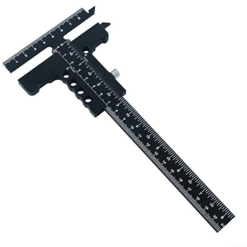 Outil de marquage pour charpentier avec traceur coulissant en forme de T et jauge de ligne pour une mesure précise (noir)