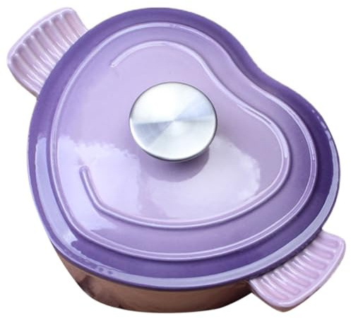 Uxsjakjsd Olla Holandesa de Hierro Fundido de Primera Calidad con Tapa, Compatible con Tipo de Cocinas. Cacerola Esmaltada en Forma de Corazón, Ideal para Guisos, Horneados y Cocción Lenta.
