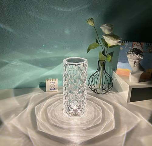 Generico Bdit accessori Lampada da Tavolo LED Effetto Cristallo 3D Rosa, Ricaricabile USB, Luce Notturna Romantica Touch, Decorazione Atmosfera per Soggiorno e Camera da Letto