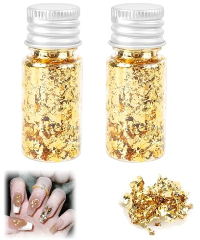 2 Piezas Copos de Pan de Oro, Hoja de Oro, para Manualidades, Decoración, Pintura de Hojas de Oro,Uñas Maquillaje,Decoración