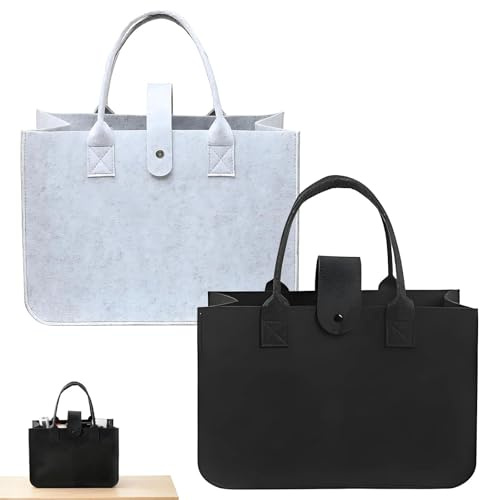 EVTHUR Filtväska shoppingväska, 30 x 20 x 18 cm filtväskor shoppingväska, filt väska shoppingväska, 2 stycken vikbar bärväska filt svart och ljusgrå, för utomhusaffärer, picknick, shopping.