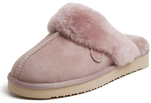 Dearfoams Women's Fireside Sydney Indoor/Outdoor Water Resistant Genuine Shearling Scuff Slipper, Wide Widths