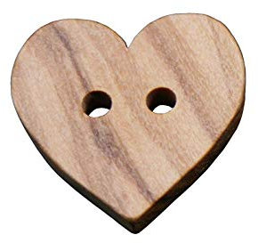 süße Holz Knöpfe 2 Loch Holzknöpfe in Herz Form aus echtem Oliven Holz und teilweise sichtbarer Maserung (10 Stück) (15mm)