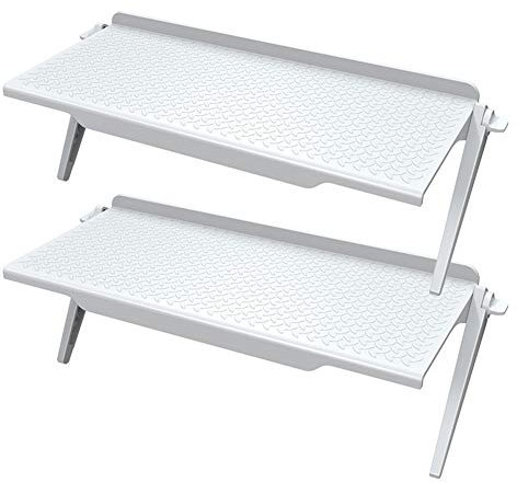 MEETOZ 2 mensole regolabili per schermo TV, monitor del computer, supporto per cellulare, decoder via cavo, fotocamera, media box, telecomandi, router e decorazioni per la casa, colore bianco, 30 cm