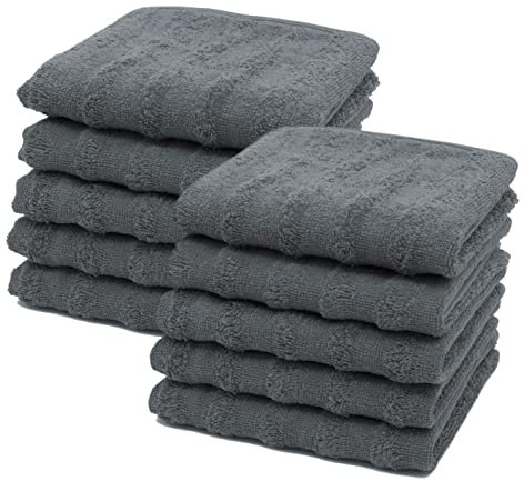 ZOLLNER 10er-Set Gästehandtücher, 100% Baumwolle, 30x50 cm, Graphit