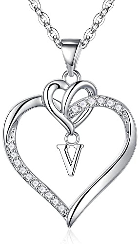 TINGN Damhalsband med hjärta i guld eller silver, 14K guld-/vitguldpläterat initialhalsband, hjärthänge med kubisk zirkonia och bokstäver, årsdag, födelsedagspresent, Guld