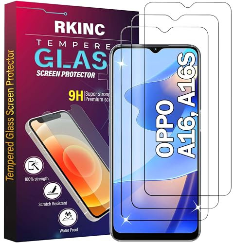 RKINC Protector pantalla [3 Piezas] para Oppo A16 (6,52), A16s, Cristal templado película de vidrio, 9H 0.33 mm [Garantía de por vida][Anti-rasguño][Anti-rotura][Sin burbujas]
