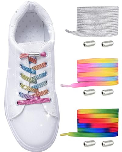 Elastische Schnürsenkel Ohne Binden mit Metallkapsel, Flache Elastische Schnürsenkel Schnellverschluss für Kinder und Erwachsene-Gummi schuhbänder mit Kapseln Schnürsenkel bunt für Sneaker,Laufschuhe