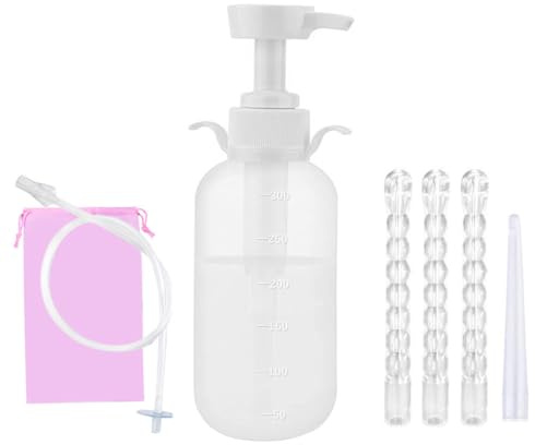 7PCS FONGKNOX 300ml Douche, Portable Sitz Bath Bottle Women's Cleansing System, Reusable Enema Douche Bulb Kit (with 4 Nozzles), Cleaning Device for Maintaining Hygiene