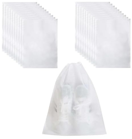 Aililong 20 bolsas para zapatos de viaje de 32 x 48 cm, de tela no tejida, a prueba de polvo con cordón, perfectas como accesorios de viaje y para guardar zapatos y accesorios, Blanco