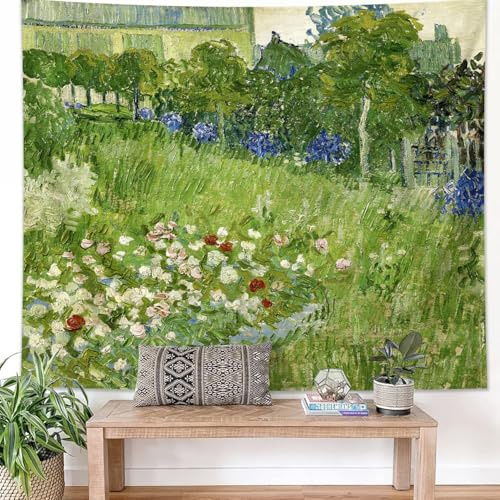 ARTCREATOR Van Gogh Wall Tapestry for Bedroom, Van Gogh Wall Art Posters for Room Aesthetic, Green Spring Garden Tapestry Small Floral and Plant Wall Hanging for Living Room Dorm (29 x 37)-01