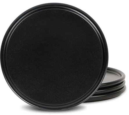Stone Lain Eden Dinner Plate Set, 4-Piece Black Stoneware Plates - 10.75” Round Modern Tableware for Everyday Dining & Entertaining - Durable Dish Set, Microwave & Dishwasher Safe