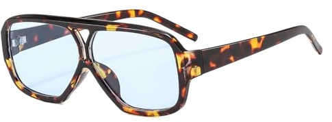 LJCZKA Lunettes de soleil Pilote Classiques Vintage pour Femmes et Hommes, Rétro Surdimensionnées Carrées Double Pont années 70 Protection UV400 pour Conduite en Plein Air (Bleu Léopard)
