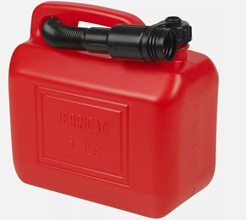 Unibos | 5 Litre Red Jerry Can Petrol Diesel Oil Fuel Water Storage Container Can With Pouring Spout | Oil Water Container | Carry Anywhere | Liquid Compatibility (1PC 5L)