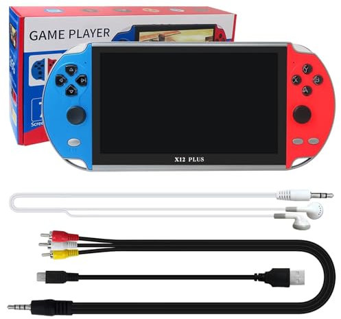 Hevituwhe Console di gioco portatile X12 Plus da 7 con schermo HD, video retrò, 10.000 giochi classici della vecchia scuola integrati, lettore MP5 portatile, Bluetooth 4.2 e WiFi