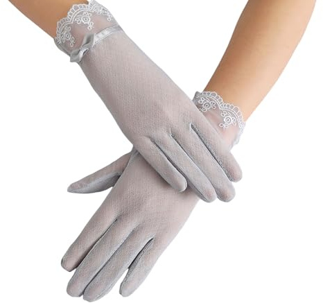 OTKARXUS - Guanti estivi da donna per protezione solare, 1 paio di guanti in raso di ghiaccio con pizzo, antiscivolo, per guida, con dita intere, touch screen, guanti da sole a mano per equitazione