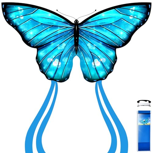 Simxkai Aquilone a farfalla facile da far volare per bambini, adulti, principianti, linea singola (celeste)