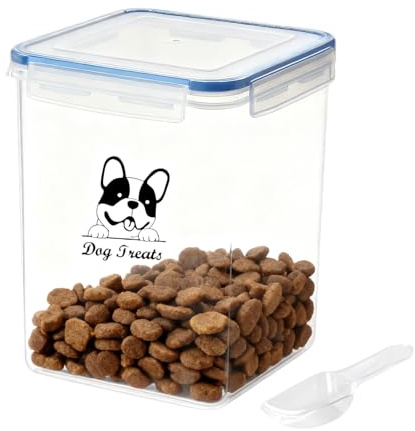 ZoeQide Almacenamiento de comida para perros, 5,2 L, hermético, con tapa y pala, contenedor transparente para perros como práctica caja de comida para perros para almacenamiento de alimentos secos
