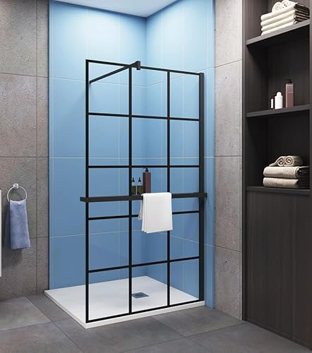 Aica Sanitär Walk In Duschwand Dusche Duschabtrennung 80/90/100/120/140cm Duschtrennwand 8mm Nano Glas mit Handtuchhalter und Regale als Einheit