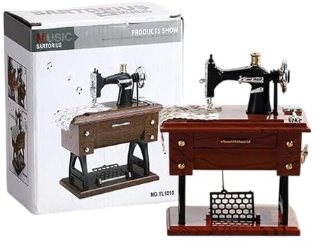 Genérico Cajas de música de máquina de Coser Vintage | Mini Cajas de música Funcional con Pedal, decoración de Escritorio con manivela, máquina de Coser Musical para decoración del hogar y Regalo