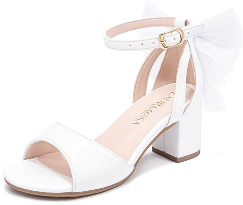 LAURMOSA Girls Dress Shoes Kids High Heels Flower Girl Shoes White size 3