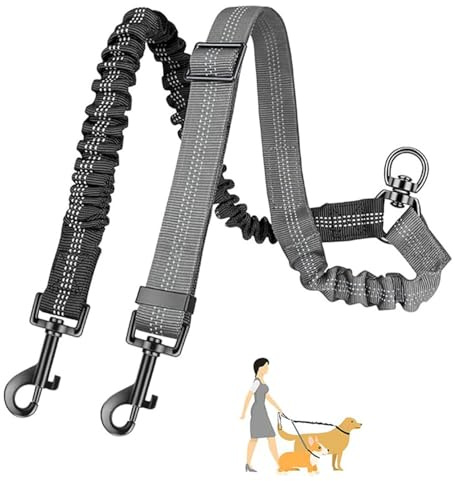 Double Lead for 2 Dogs (Black and Grey)