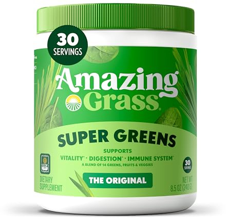 Amazing Grass Greens Blend Superfood: Greens Powder Mix for Energy, with Organic Spirulina, Chlorella, Beet Root Powder, Digestive Enzymes & Probiotics, Original, 30 Servings (Packaging May Vary)
