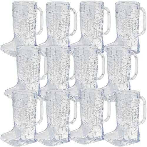 Fun Express Cowboy Boot Cups Clear Plastic - Western Cups 17oz Boot Mugs 12 Pack for Cowboy Party Decorations Rodeo Theme Party Supplies for Adults & Kids Western Themed Celebrations