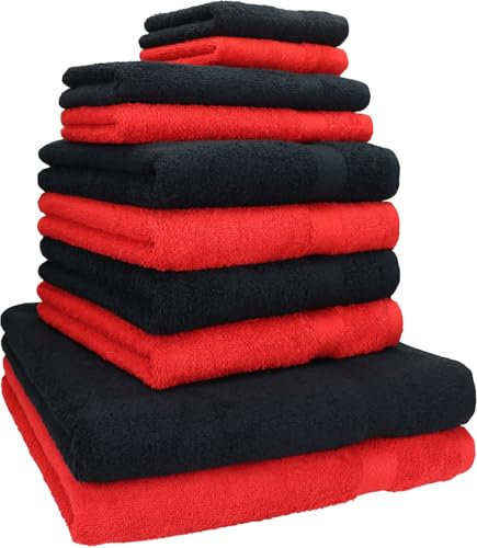 Betz 10-TLG. Handtuch-Set Classic 100% Baumwolle 2 Duschtücher 4 Handtücher 2 Gästetücher 2 Seiftücher Farbe rot und schwarz
