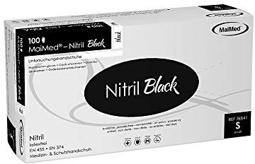 Maimed Nitril Black Einmalhandschuhe 100 Stück Einweghandschuhe S – Schwarze Nitrilhandschuhe puderfrei – Größen XS, S, M, L, XL - Nitrile Gloves Schwarze Handschuhe Einweg Damen Herren