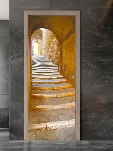 FLFK Adesivi per porte Stacca e attacca - Modello di scala a tunnel Carta da parati autoadesiva per pareti e porte poster per la camera da letto e il soggiorno 77x200cm