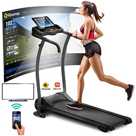 ARTGO Laufband für Zuhause Klappbar Elektrisch Höchstgeschwindigkeit 12 km/h, 12 Programme, Cardio-Sensor, Kinomap und Zwift App kompatibel, Maxy-Griffmatte, 3 manuelle Neigung, Tablet-Unterstützung