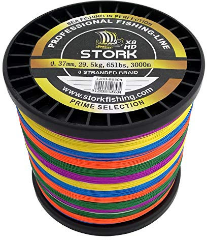Stork HDx8, 8-Fach geflochtene Premium Angelschnur 3000m (Multicolor (10m Farbwechsel), 15 lbs / 6.8 kg / 0.14 mm)