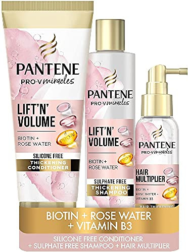 Pantene Volume Sulfate Free Shampoo and Conditioner Set + Leave-In Treatment, Sulfate Free Shampoo, Conditioner & Thickening Treatment, Gifts for Women 225ml/275ml/100ml