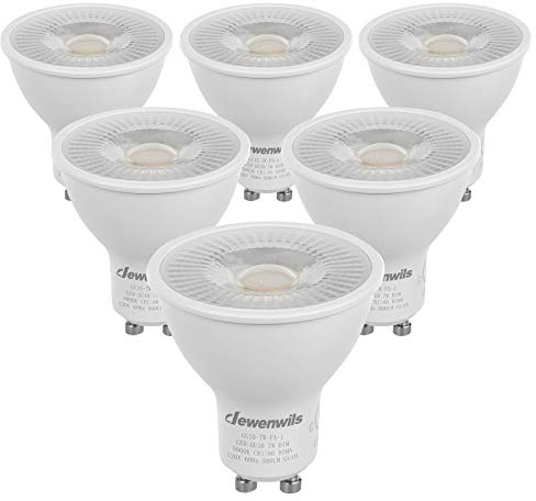 DEWENWILS 6-Pack GU10 LED Light Bulb, Dimmable 5000K Daylight GU10 Bulb Replacement for Track Lighting, 7W(50W Equivalent) LED Bulbs for Living Room, Kitchen Range Hood, Bathroom, 500LM