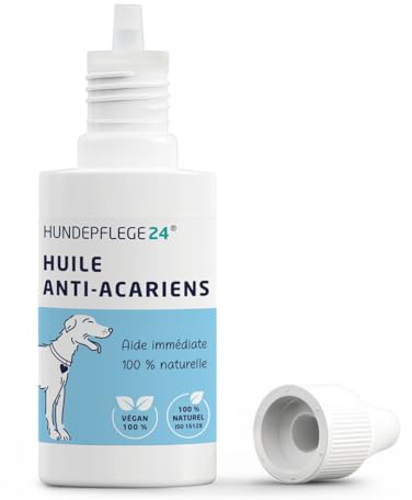 HUNDEPFLEGE24 Huile d'acariens Auriculaires pour Chiens & Chats - Efficacité immédiate et Naturelle Contre Les acariens Auriculaires, Inflammation, Gale auriculaire, démangeaisons et écoulements 50ml