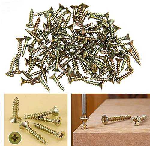 TERF® Multi Purpose Screws 4.0 X 12mm Pozi Flat Double Countersunk Zinc Yellow Screws For PVCu Wooden Timber Chipboard MDF and other similar types Screw Size 4.0 X 12mm - Pack of 200