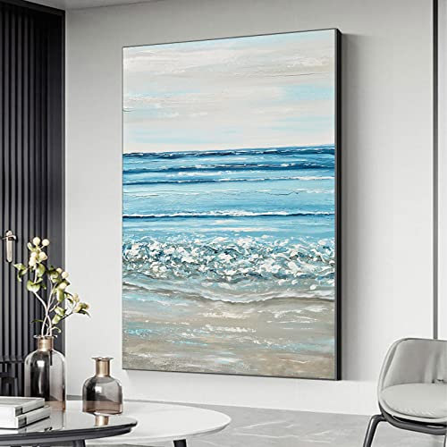 Quadri Dipinti A Mano, Mare Blu Onde A Cascata Spiaggia Scenario Astratto Moderno Originale Dipinti Ad Olio Dipinti A Mano Senza Cornice Su Tela Per Pareti Familiari Soggiorno Sala Da Pranzo De