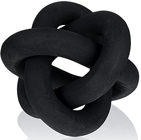 Yalikop 3 Link Wood Knot Decor Rustic Home Décor Accents Hand Carved Coffee Table Decoration, Boho Chain Link Decoration, Modern Shelf, Rustic Objects for Home Living Room Bedroom(Black)