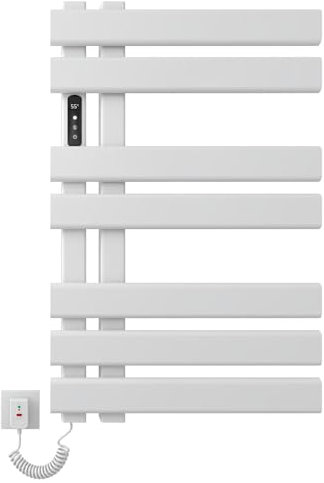 SKYLYZH Toallero Electrico Baño, Radiador Toallero Electrico Blanco, Calentador de Toallas Inteligente a Temperatura Constante, 450x720 mm, Secador de Toallas, Temperatura Ajustable-White Left