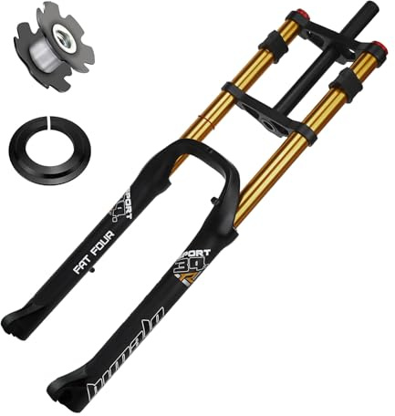 RUJIXU E-Bike Front Fork 26x4.0 Fat Bike Air Suspension Forks Mountain Bike Fork BMX Straight 1-1/8 MTB Disc Brake Bicycle 190mm Travel 2790g(Black Gold)