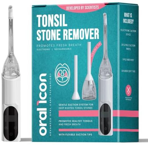 Oral Icon Kit de Eliminación de Calculos Tonsilares con Vacío Eléctrico - Copa de Succión para Tonsilolitos - Proporciona un Aliento Más Fresco - Múltiples pipetas de succión flexibles