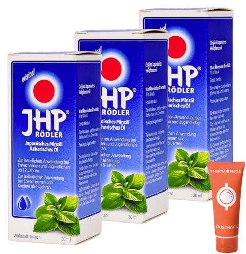 Original JHP Rödler Japanisches Minzöl, 3x 30 ml I Zur Inhalation bei Atemwegsinfekten wie Erkältung und Schnupfen I Zum Einreiben in die Haut I Zum Einnehmen I Spar-Set plus Pharma Perle give-away