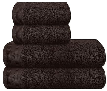 MALLONI HOME Ultra Soft 4er-Pack Handtuch-Set, Baumwolle, enthält 2 übergroße Badetücher 70 x 140 cm, 2 Handtücher 50 x 90 cm, für den täglichen Gebrauch, kompakt und leicht — Braun